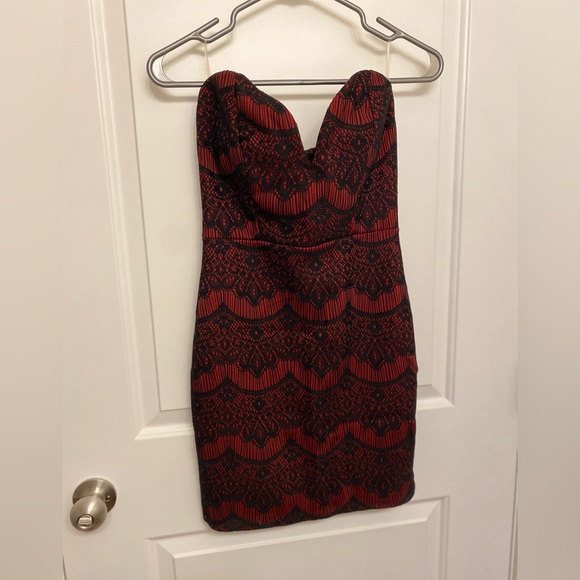 Red and Black Strapless Mini Dress - Picture 2 of 3